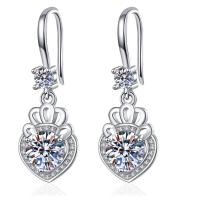 Brass Drop Earring brass earring hook plated micro pave cubic zirconia & for woman silver color 33.65mm Sold By Pair