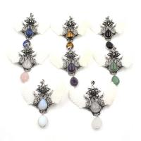 Gemstone Pendants Jewelry, Natural Stone, with Shell & Tibetan Style, Angel Wing, silver color plated, different materials for choice & Unisex, more colors for choice, 25x75x85mm, Sold By PC
