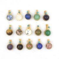 Gemstone Pendants Jewelry Natural Stone with Brass Round gold color plated & for woman Sold By PC
