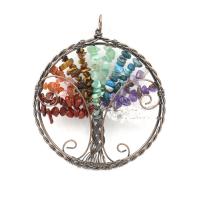 Ornements suspendus, Pierre naturelle, avec laiton, Arbre de vie, Plaqué de couleur de cuivre antique, différents matériaux pour le choix & unisexe & peut être utilisé comme le pendentif ou le connecteur, plus de couleurs à choisir, 100x100mm, Longueur:Environ 8.66 pouce, Vendu par PC