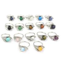 Gemstone Finger Ring, Natuursteen, met RVS 303, Donut, Verstelbare & verschillende materialen voor de keuze & uniseks, meer kleuren voor de keuze, Binnendiameter:Ca 21mm, Verkocht door PC
