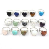 Gemstone Finger Ring, Natuursteen, met RVS 303, Hart, Verstelbare & verschillende materialen voor de keuze & uniseks, meer kleuren voor de keuze, 15x15mm, Binnendiameter:Ca 21mm, Verkocht door PC