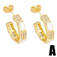 Cubic Zirconia Micro Pave Brass Earring with Shell gold color plated & micro pave cubic zirconia golden nickel lead & cadmium free  Sold By Pair