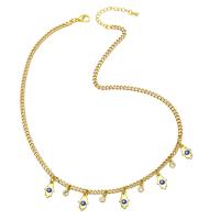 Evil Eye Jewelry Necklace Brass with 1.97 extender chain gold color plated & micro pave cubic zirconia & enamel nickel lead & cadmium free Length 16.54 Inch Sold By PC