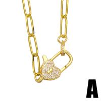 Cubic Zircon Micro Pave Brass Necklace Lock gold color plated & micro pave cubic zirconia golden nickel lead & cadmium free Length 17.72 Inch Sold By PC