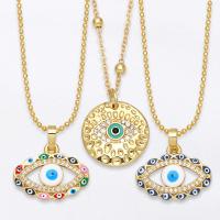 Evil Eye Jewelry Necklace Brass gold color plated & micro pave cubic zirconia & enamel nickel lead & cadmium free Length 17.32 Inch Sold By PC