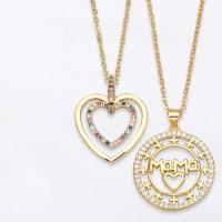 Cubic Zircon Micro Pave Brass Necklace, with 1.97 extender chain, gold color plated, different styles for choice & micro pave cubic zirconia, golden, nickel, lead & cadmium free, Length:16.93 Inch, Sold By PC