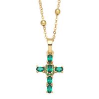 Cubic Zircon Micro Pave Brass Necklace, with Cubic Zirconia, with 1.97 extender chain, Cross, gold color plated, fashion jewelry, more colors for choice, nickel, lead & cadmium free, 33x16mm, Length:17.32 Inch, Sold By PC