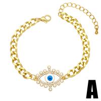 Evil Eye Jewelry Bracelet, Brass, with Polyester Cord, gold color plated, different styles for choice & micro pave cubic zirconia & enamel, golden, nickel, lead & cadmium free, 27x21mm, Length:5.51 Inch, Sold By PC