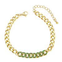 Cubic Zirconia Micro Pave Brass Bracelet, with 1.97 extender chain, gold color plated, Unisex & micro pave cubic zirconia, more colors for choice, nickel, lead & cadmium free, 48x8mm, Length:5.51 Inch, Sold By PC