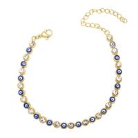Evil Eye Jewelry Bracelet Brass with 1.97 extender chain gold color plated micro pave cubic zirconia & enamel nickel lead & cadmium free Length 6.69 Inch Sold By PC