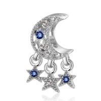 Tibetan Style Rhinestone Pendants, Moon and Star, plated, DIY & with rhinestone, more colors for choice, nickel, lead & cadmium free, 4x12mm, Sold By PC