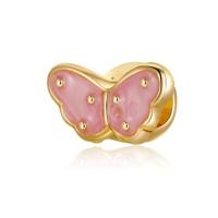 Zinc Alloy Large Hole Bead Butterfly gold color plated DIY & enamel nickel lead & cadmium free Approx 4.5mm Sold By PC
