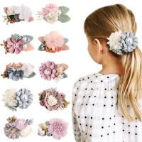Børn Hair Accessory, Lace, Flower, håndlavet, forskellige stilarter for valg, blandede farver, 75x50mm, Hole:Ca. 4.5mm, Solgt af PC