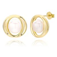 925 Sterling Silver Stud Earring, with Freshwater Pearl, plated, fashion jewelry & for woman & hollow, more colors for choice, 13.1x12.5mm, 8mm, Sold By Pair