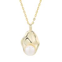 925 Sterling Silver Necklaces with Freshwater Pearl with 1.96inch extender chain plated fashion jewelry & oval chain & for woman 8mm Length Approx 15.7 Inch Sold By PC