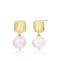 925 Sterling Silver Drop Earring with Freshwater Pearl Square plated fashion jewelry & for woman 10mm Sold By Pair