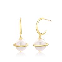 925 Sterling Silver Drop Earring, with Freshwater Pearl, plated, fashion jewelry & for woman, more colors for choice, 10x31.80mm, Sold By Pair