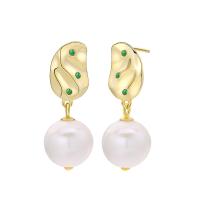925 Sterling Silver Drop Earring with Freshwater Pearl Feather plated fashion jewelry & for woman 10mm Sold By Pair