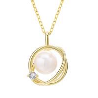 Cubic Zircon Micro Pave 925 Sterling Silver Necklace with Freshwater Pearl with 1.96inch extender chain Globe plated oval chain & micro pave cubic zirconia & for woman & hollow 9mm Length Approx 15.7 Inch Sold By PC