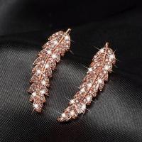 Brass Stud Earring Leaf plated micro pave cubic zirconia & for woman nickel lead & cadmium free Sold By Pair