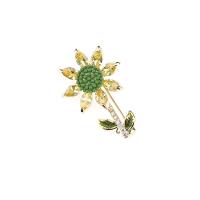 Cubic Zirconia Brooch, Brass, Sunflower, real gold plated, micro pave cubic zirconia & for woman, nickel, lead & cadmium free, 21x31mm, 10PCs/Lot, Sold By Lot