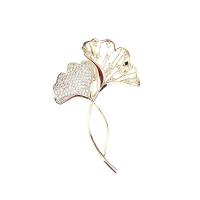 Cubic Zirconia Brooch Brass Ginkgo Leaf real gold plated micro pave cubic zirconia & for woman & hollow nickel lead & cadmium free Sold By Lot