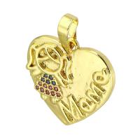 Цирконий Micro Pave латунь подвеска, Латунь, Сердце, плакирован золотом, инкрустированное микро кубического циркония, 18x18x2mm, отверстие:Приблизительно 4mm, продается PC