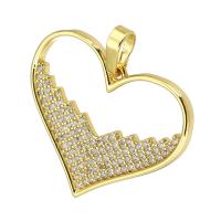 Cubic Zirconia Micro Pave Brass Pendant, Heart, gold color plated, micro pave cubic zirconia & hollow, 25x21x2mm, Hole:Approx 4mm, Sold By PC