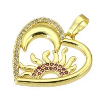 Cubic Zirconia Micro Pave Brass Pendant, Heart, gold color plated, micro pave cubic zirconia & hollow, 21x21x2mm, Hole:Approx 4mm, Sold By PC