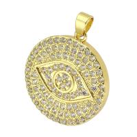 Cubic Zirconia Micro Pave Brass Pendant, Flat Round, gold color plated, micro pave cubic zirconia, 21x23x3mm, Hole:Approx 3mm, Sold By PC