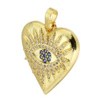 Cubic Zirconia Micro Pave Brass Pendant, Heart, gold color plated, micro pave cubic zirconia, 21x24x3mm, Hole:Approx 4mm, Sold By PC