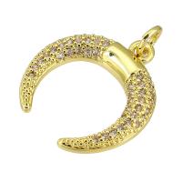 Cubic Zirconia Micro Pave Brass Pendant, Moon, gold color plated, micro pave cubic zirconia, 16x18x2mm, Hole:Approx 3mm, Sold By PC