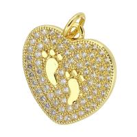 Cubic Zirconia Micro Pave Brass Pendant, Heart, gold color plated, micro pave cubic zirconia, 16x17x2mm, Hole:Approx 3mm, Sold By PC