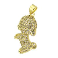 Cubic Zirconia Micro Pave Brass Pendant, Dog, gold color plated, micro pave cubic zirconia, 15x25x5mm, Hole:Approx 3mm, Sold By PC