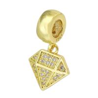 Cubic Zirconia Micro Pave Brass Pendant, Diamond Shape, gold color plated, micro pave cubic zirconia, 21mm, Hole:Approx 4mm, Sold By PC