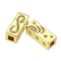 Perles cubes en laiton zircon Micro Pave, rectangle, Placage de couleur d'or, pavé de micro zircon, 6x16x6mm, Trou:Environ 3mm, Vendu par PC