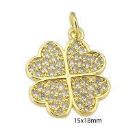 Cubic Zirconia Micro Pave Brass Pendant, Four Leaf Clover, gold color plated, micro pave cubic zirconia, 15x18x2mm, Hole:Approx 3mm, Sold By PC