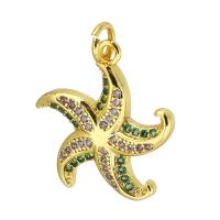 Cubic Zirconia Micro Pave Brass Pendant, Starfish, gold color plated, micro pave cubic zirconia, multi-colored, 18x20x2mm, Hole:Approx 3mm, Sold By PC