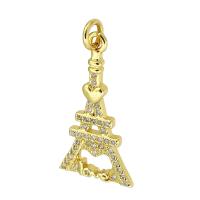 Cubic Zirconia Micro Pave Brass Pendant, gold color plated, micro pave cubic zirconia, 13x25x2mm, Hole:Approx 3mm, Sold By PC