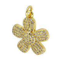 Cubic Zirconia Micro Pave Brass Pendant, Flower, gold color plated, micro pave cubic zirconia, 16x18x3mm, Hole:Approx 3mm, Sold By PC