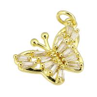 Cubic Zirconia Micro Pave Brass Pendant, Butterfly, gold color plated, micro pave cubic zirconia, 19x23x2mm, Hole:Approx 3mm, Sold By PC