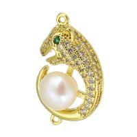 Cubic Zirconia Micro Pave Brass Connector with Plastic Pearl gold color plated micro pave cubic zirconia Approx 1mm Sold By PC