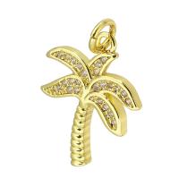 Cubic Zirconia Micro Pave Brass Pendant, Palm Tree, gold color plated, micro pave cubic zirconia, 15x20x2mm, Hole:Approx 3mm, Sold By PC