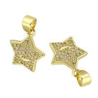 Cubic Zirconia Micro Pave Brass Pendant, Star, gold color plated, micro pave cubic zirconia, 11x13x1mm, Hole:Approx 3mm, Sold By PC