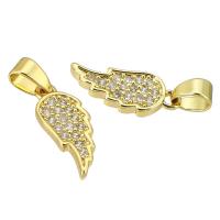 Cubic Zirconia Micro Pave Brass Pendant, Wing Shape, gold color plated, micro pave cubic zirconia, 6x14x3mm, Hole:Approx 3mm, Sold By PC