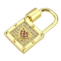 ottone Fanculo Carabiner Lock Charms, Lucchetto, placcato color oro, Micro spianare cubic zirconia, 15x26x5mm, Venduto da PC