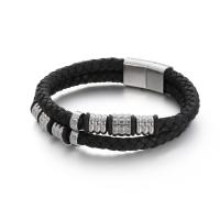 acier inoxydable 316L bracelet, avec vachette cordon, Placage, Double couche & teints & pour homme, plus de couleurs à choisir, 210x12mm, Vendu par PC