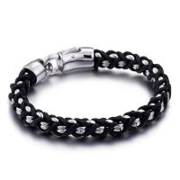 Acier titane bracelet, avec vachette cordon, pour homme, noire, 220x9mm, Vendu par PC