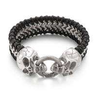 Titanium Steel Bracelet with cowhide cord plated punk style & for man Sold By PC